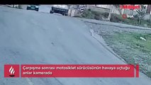 Yürekleri ağza getiren kaza... Motosiklet sürücüsü havaya uçtu!