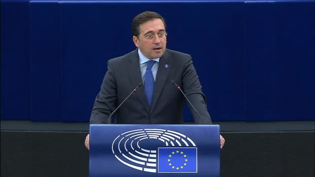 Albares urge al Parlamento Europeo a trabajar por la solución de los dos estados con mucha urgencia