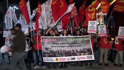 Manifestation des organisations de gauche à Ankara contre les attaques israéliennes contre la Palestine : ＂Ceux qui soutiennent la Palestine indépendante et libre, l'impérialisme,...