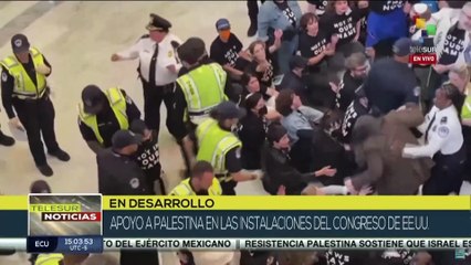 EE. UU.: Manifestación de apoyo al pueblo palestino se desarrolla en las instalaciones del Congreso