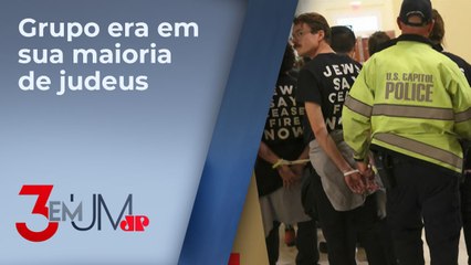 Manifestantes são presos em protesto no Capitólio pelo fim da guerra Israel-Hamas