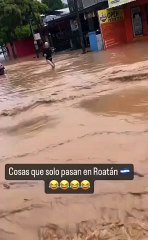 Captan a hombre en traje de baño en plenas inundaciones en Roatán
