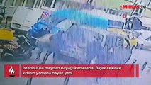 Küçük kızı yanındayken dehşet saçtı! Bıçak çektiği gençten dayak yedi