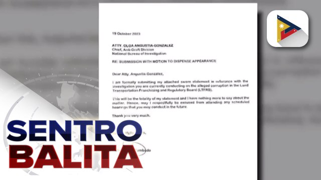 Ex-LTFRB aide Jeff Tumbado, humarap na sa NBI kaugnay sa mga naging pahayag nito sa umano’y katiwalian sa LTFRB; Tumbado, hiniling sa NBI na 'wag na siyang padaluhin sa mga susunod na imbestigasyon