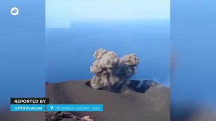 Sudden eruption with ash cloud from Stromboli volcano, Italy.