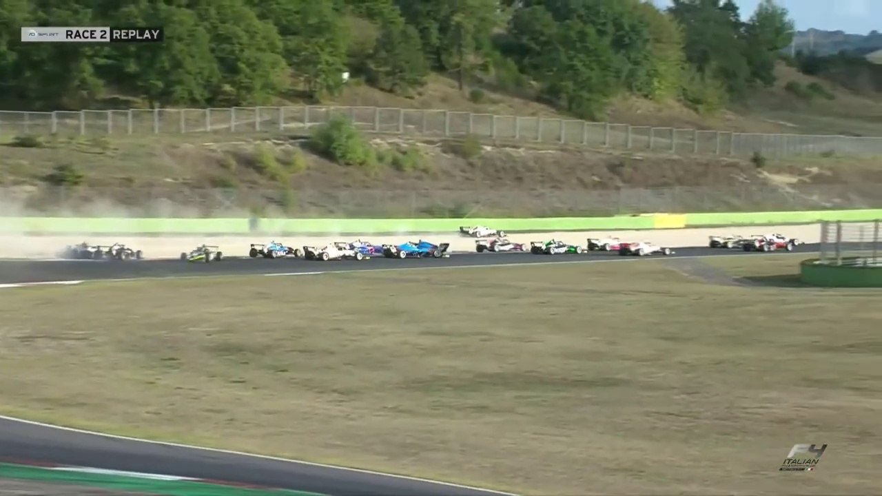 Italian F4 2023 Vallelunga Race 2 Start Pile Up