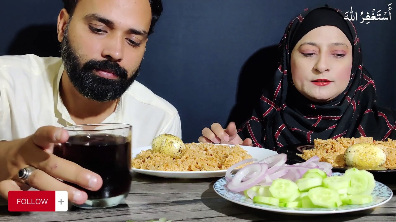 FOOD ASMR MUKBANG EATING CHICKEN PULAO, Onion, Cucumber, Eggs, Drink MUKBANG EATING SHOW