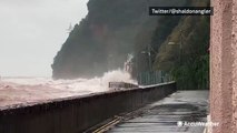 Storm Babet waves crash on the shores of England