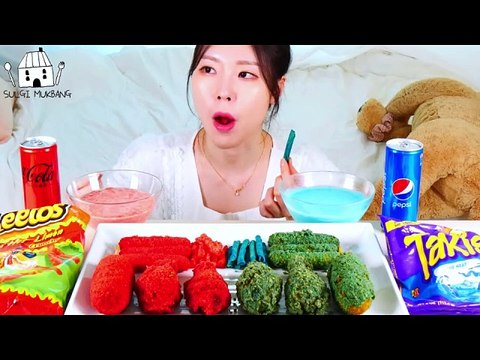 ASMR MUKBANG| Takis VS Cheetos(Chicken, Cheese Hot dog, Cheese stick), Cheese fondue, Coke.