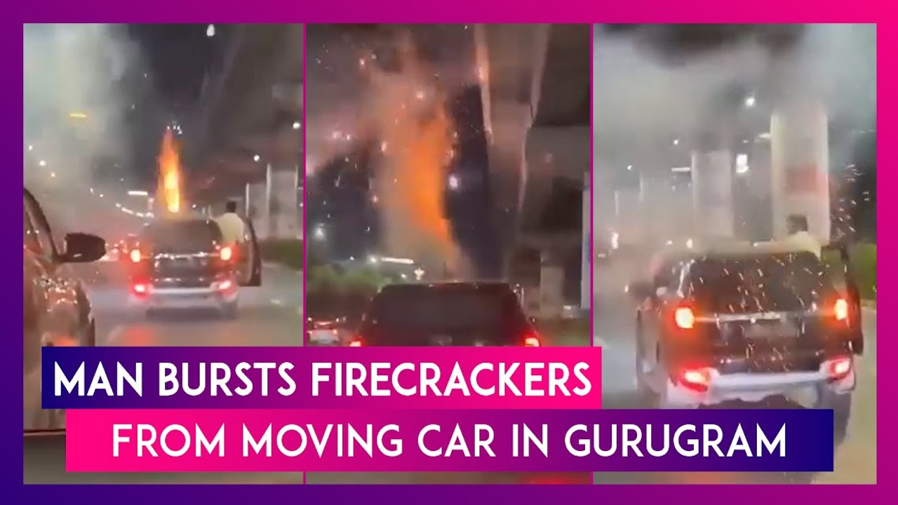 Gurugram: Man Bursts Firecrackers On Moving Car’s Roof; Video Goes Viral