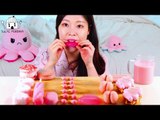 ASMR MUKBANG| Pink Desserts(Strawberry Ice cream,Chocolate, Peach Cookie, Macaroon, Croiffle).