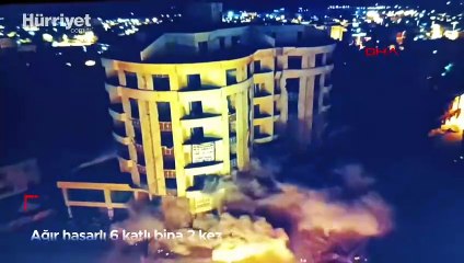 Ağır hasarlı 6 katlı bina 2 kez denenmesine rağmen dinamitle yıkılmadı