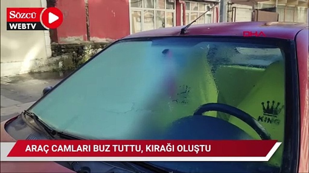 Kars'ta soğuk hava; araç camları buz tuttu, kırağı oluştu