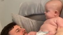 Baby lifts his leg and farts on the face of his dad *Hilarious Reaction*