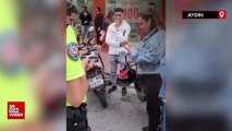 Aydın'da kasksız motosikletli polislere hakaret etti