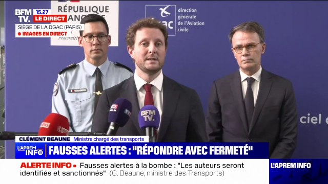 18 aéroports ont été visés par de fausses alertes à la bombe et dix ont été évacués ce vendredi, annonce Clément Beaune lors d'un point presse