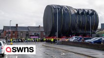 Incredible scenes show Royal Navy's new nuclear submarine moved along suburban streets