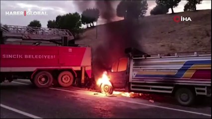 Alev topuna dönen kamyonettin içinden son anda çıktılar