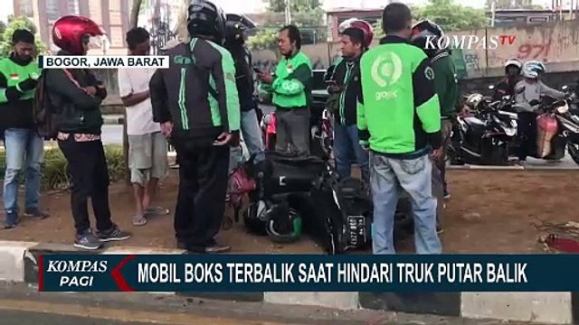 Mobil Boks Terbalik di Jalan Soleh Iskandar Bogor, 2 Pemotor Terluka!