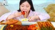 ASMR MUKBANG| Black bean noodles & Green onion Kimchi, Seasoned Chicken, Corn Cheese Fondue, Sausage