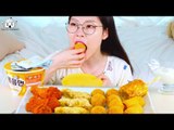 ASMR MUKBANG| Bburinkle Chicken (Cheese Powdered Chicken) , Cheese Ball, Hotdog, Noodles