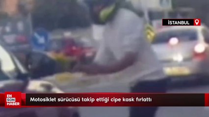 Üsküdar'da motosiklet sürücüsü takip ettiği cipe kask fırlattı