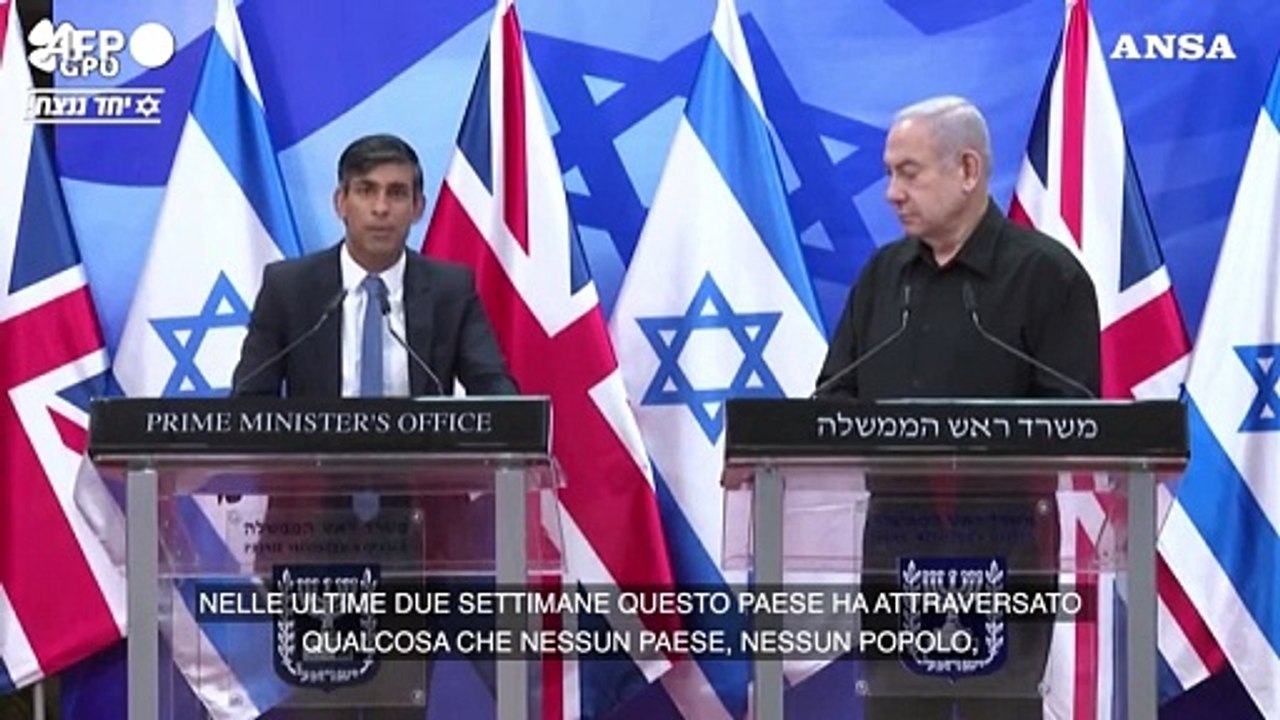 Israele, Sunak: "Staremo al fianco del vostro popolo, vogliamo la vostra vittoria"