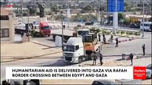 Humanitarian Aid Is Delivered Into Gaza Via Rafah Border Crossing Between Egypt And Gaza