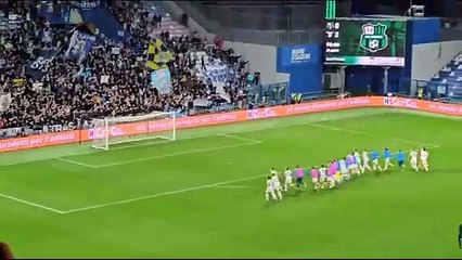 Sassuolo - Lazio, l'esultanza della squadra sotto al settore ospiti