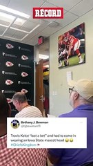 ¡Cumple su apuesta! Travis Kelce porta la máscara de Iowa State