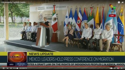 Latin American leaders participating in the Summit on Migration hold press conference