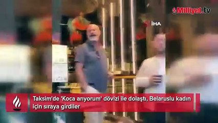 Taksim'de 'Koca arıyorum' dövizi ile dolaştı! Belaruslu kadın için sıraya girdiler