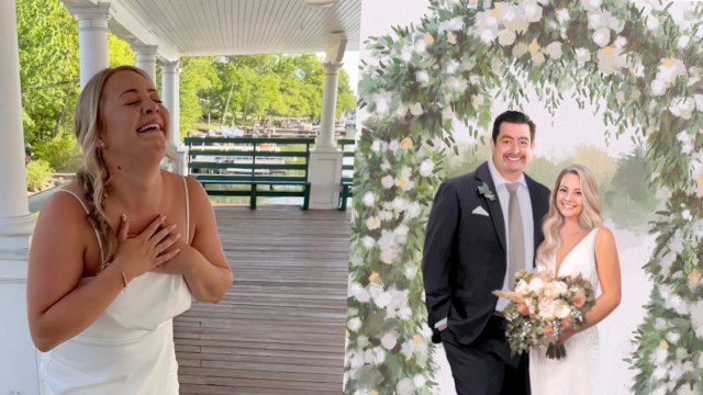 Bride Cries When She's Surprised With Portrait Of Her Late Dad On Wedding Day | Happily TV