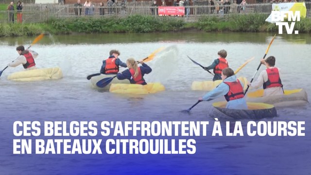 Ces Belges s'affrontent à la course en bateaux citrouilles