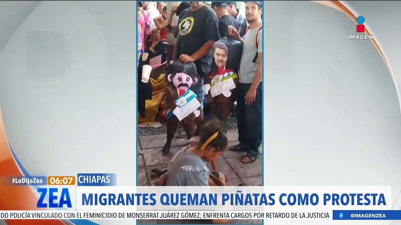 Migrantes queman piñatas de Díaz-Canel, Maduro...