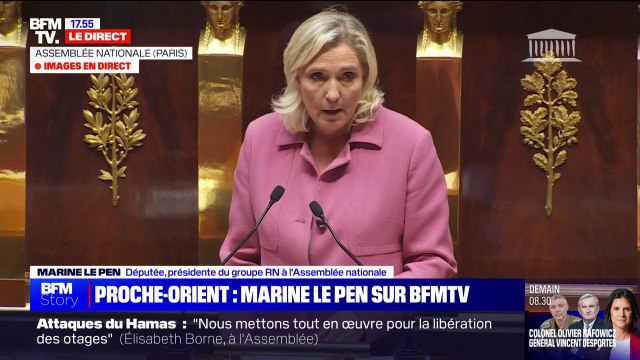 Marine Le Pen (RN): La riposte d'Israël est tout à fait légitime (...) Ce droit à se défendre n'est pas inconditionnel et doit se faire dans le respect du droit international et des droits de l'Homme