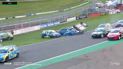 BRSCC Fiesta Junior 2023 Brands Hatch Race 1 Start Pile Up Airikkala Flips