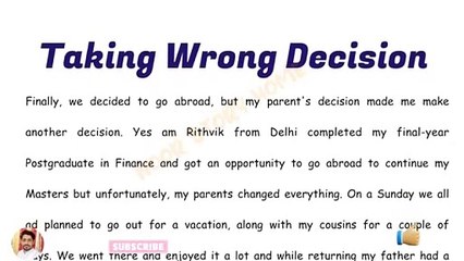 talking wrong decision | improve English | Learn English through story | friendship story | friendship novel | English magazine | Romance story