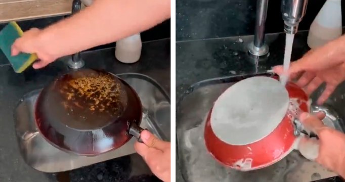 Mischung aus Coca-Cola und Zahnpasta reinigt verbrannte Pfanne und lässt sie glänzen