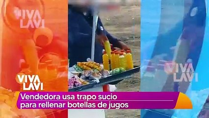 Vendedora usa trapo sucio para rellenar botellas de agua