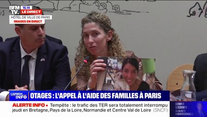 Familles d'otages israéliens à Paris: "Ma sœur est malade (...) Cela fait 3 semaines et demi qu'elle n'a pas eu de médicaments", s'inquiète Adva Gutman