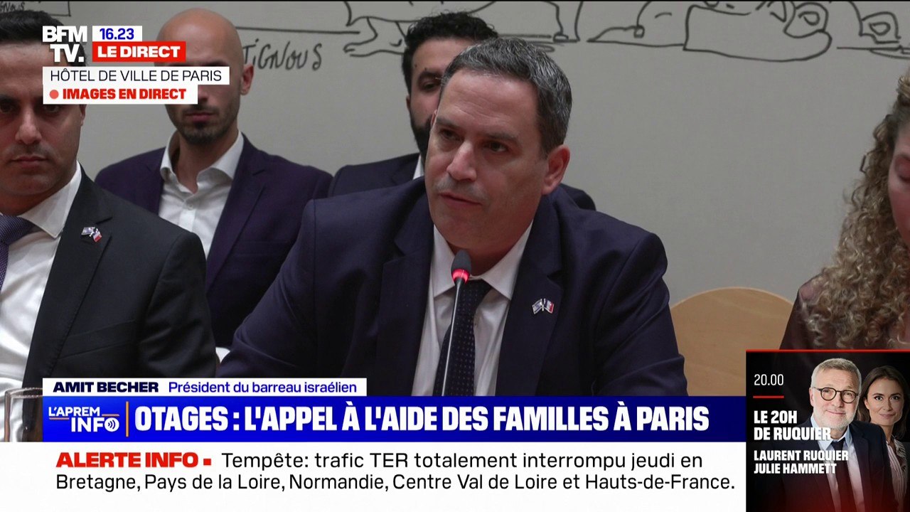 Famille d'otages à Paris: "Israël a le droit, mais aussi le besoin moral de se défendre et d'exiger la justice contre les terroristes jihadistes du Hamas", affirme le président du barreau israélien, Amit Becher