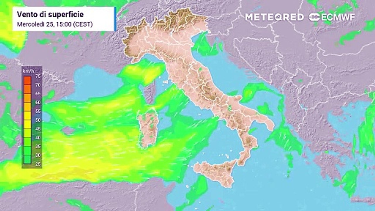 I venti attesi nelle prossime ore