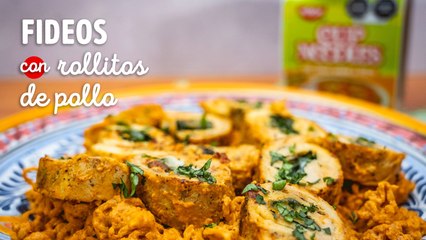 Fideos con rollitos de pollo, receta sencilla y rendidora