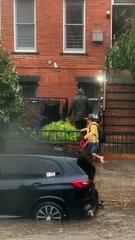 Dedicated Worker Makes Commute In Flooded New York City