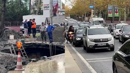 Sarıyer'de patlayan su borusu nedeniyle trafik yoğunluğu oluştu