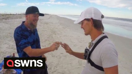Man finds diamond 'wedding' ring buried in sand before owner drives 1,600 miles to thank him