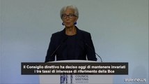 Lagarde: tassi invariati, inflazione rester? elevata a lungo