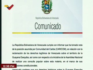 Comunicado | Venezuela toma nota sobre la posición de la CARICOM acerca de los derechos del Esequibo