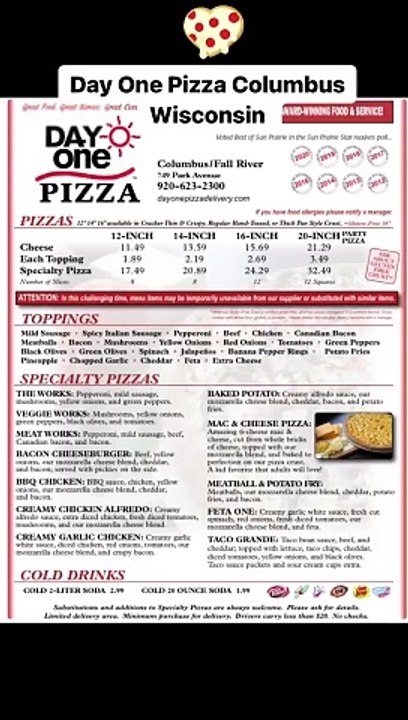 Day One Pizza Columbus. WI 2023